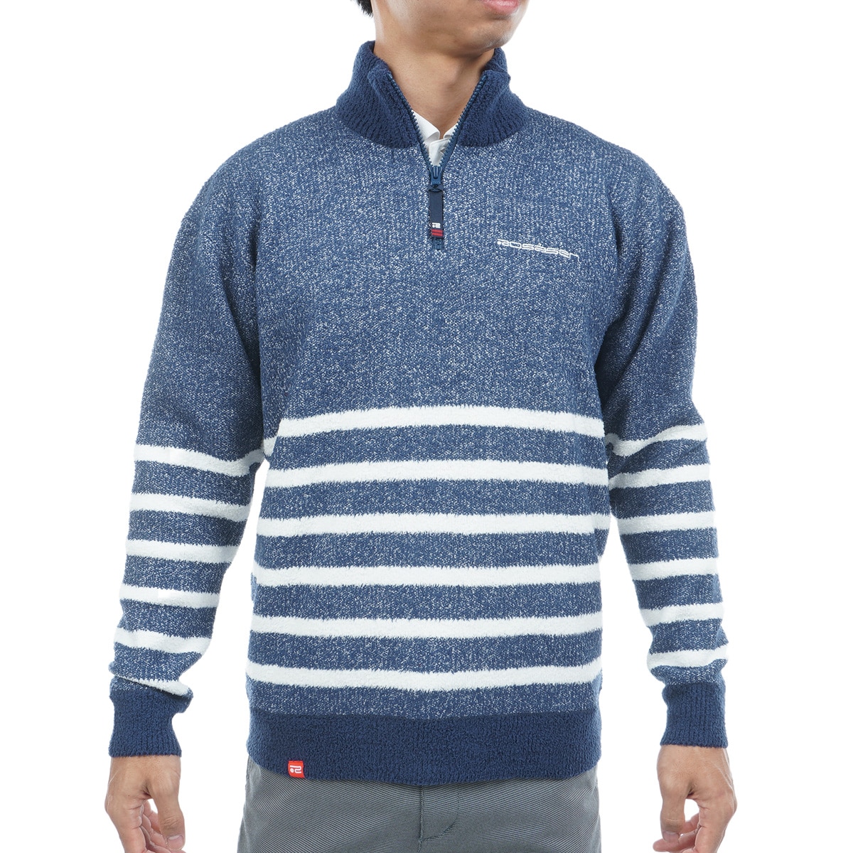 モールニット ボーダー ハーフジップハイネックセーター(中間着