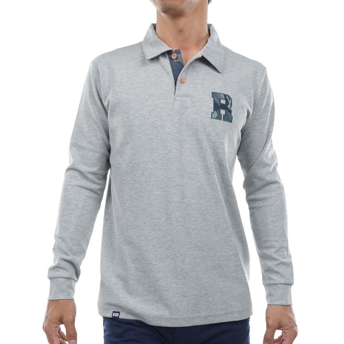 ストレッチ 鹿の子ダンボール ワッペン長袖ポロシャツ(長袖シャツ