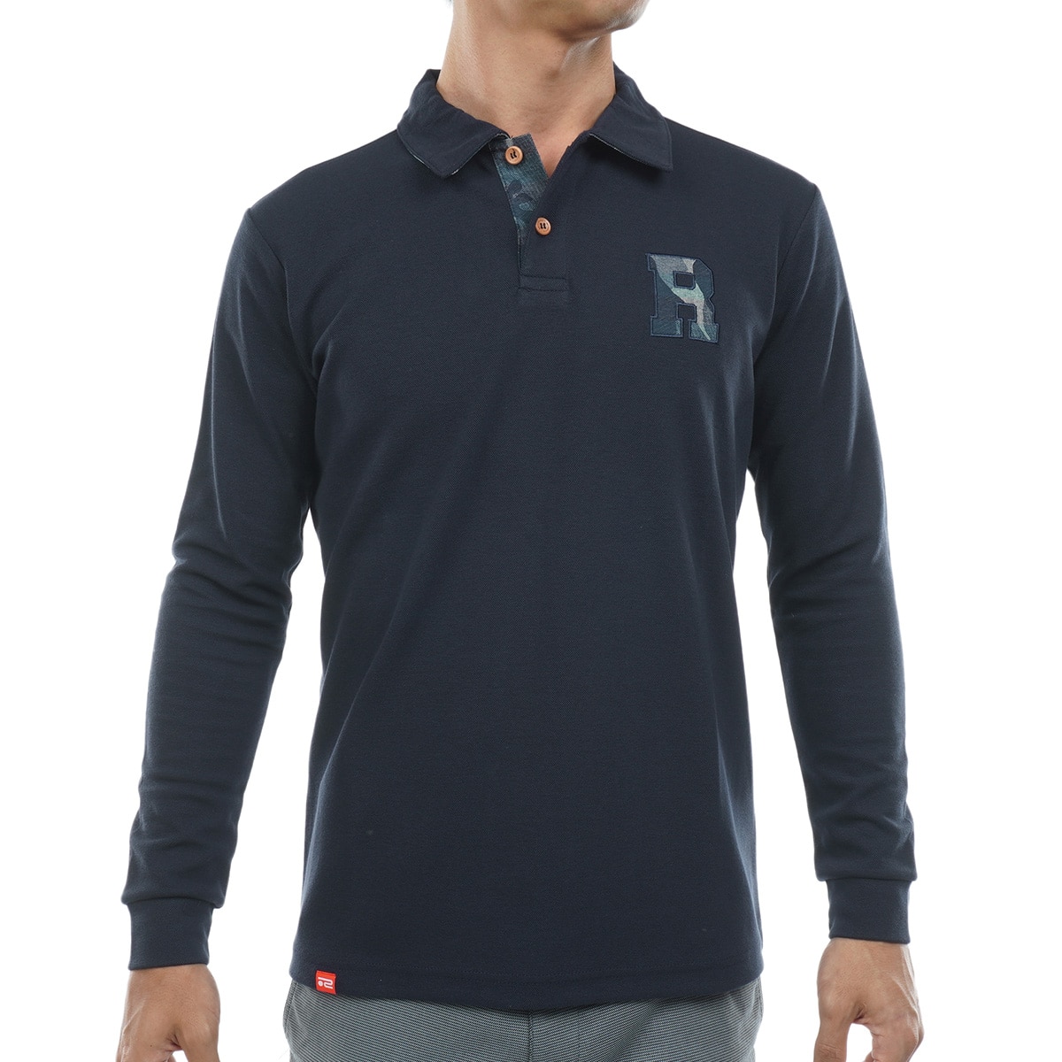 ストレッチ 鹿の子ダンボール ワッペン長袖ポロシャツ(長袖シャツ