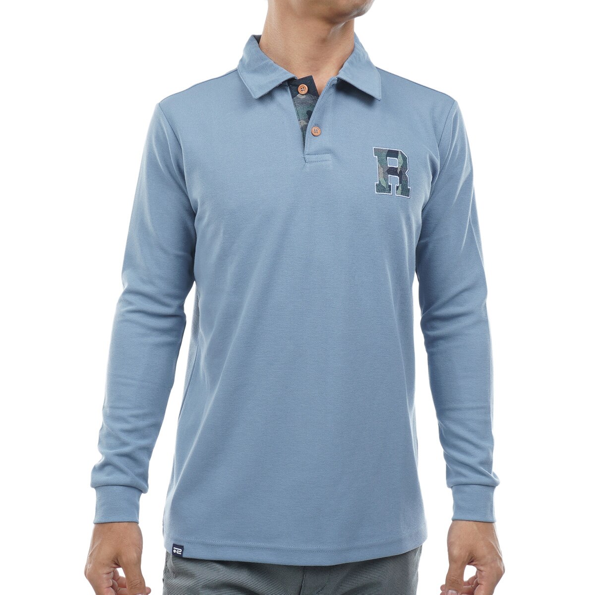 ストレッチ 鹿の子ダンボール ワッペン長袖ポロシャツ(長袖シャツ