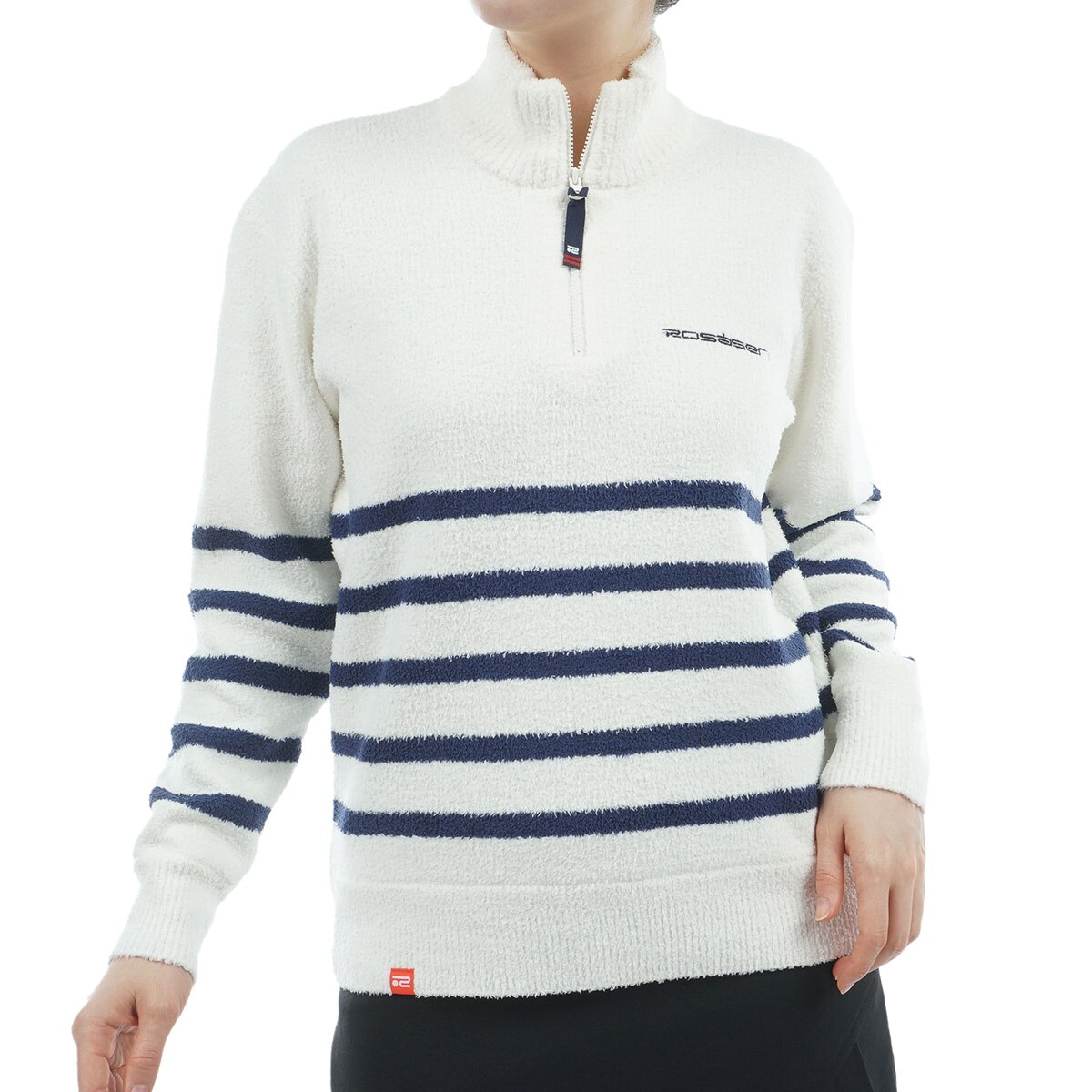 モールニット ボーダー ハーフジップハイネックセーター レディス(中間