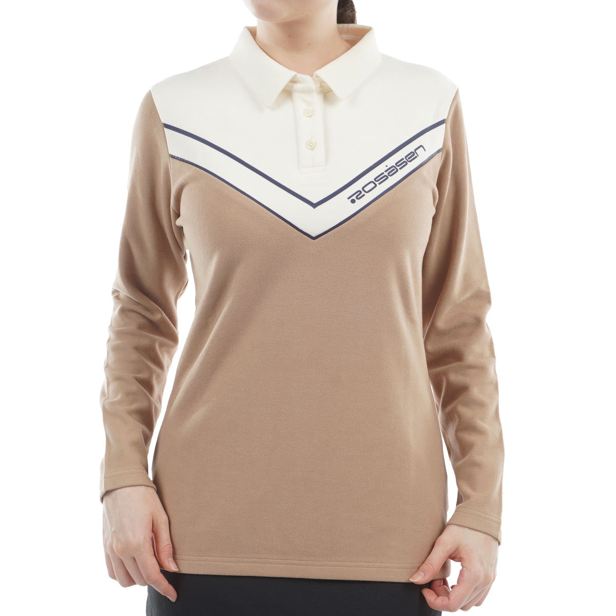 ストレッチ 両面起毛 V字配色長袖ポロシャツ レディス(長袖シャツ