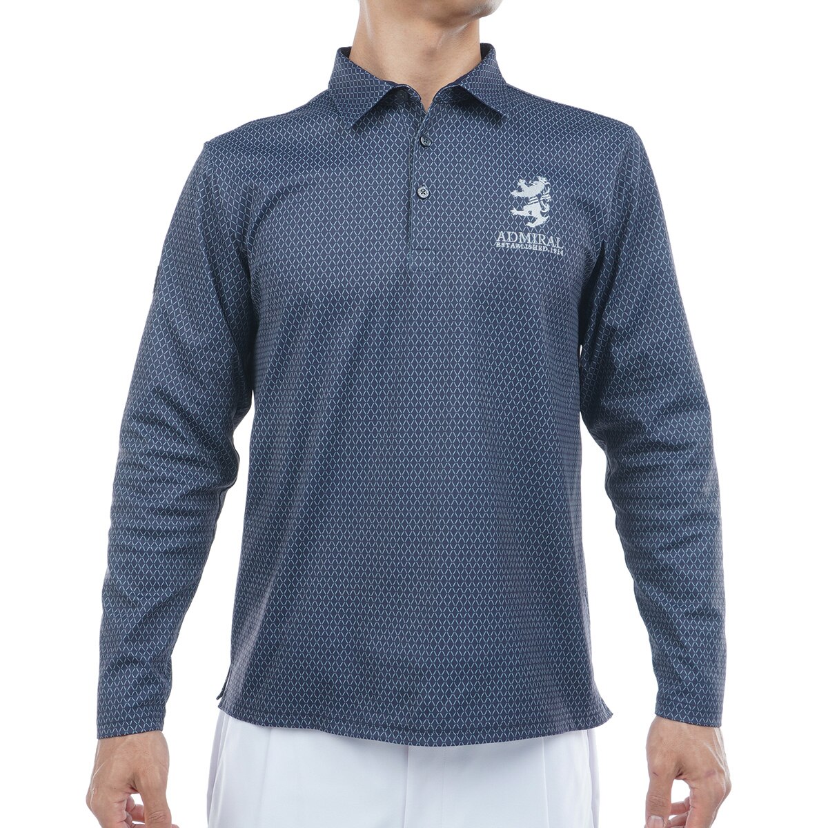 ストレッチ 小紋柄 裏起毛長袖ポロシャツ(長袖シャツ・ポロシャツ