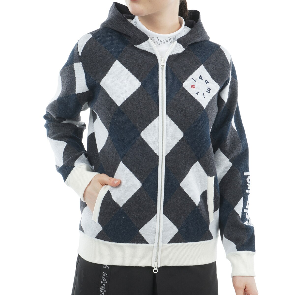 ストレッチ アーガイル フルジップパーカー レディス(中間着(セーター