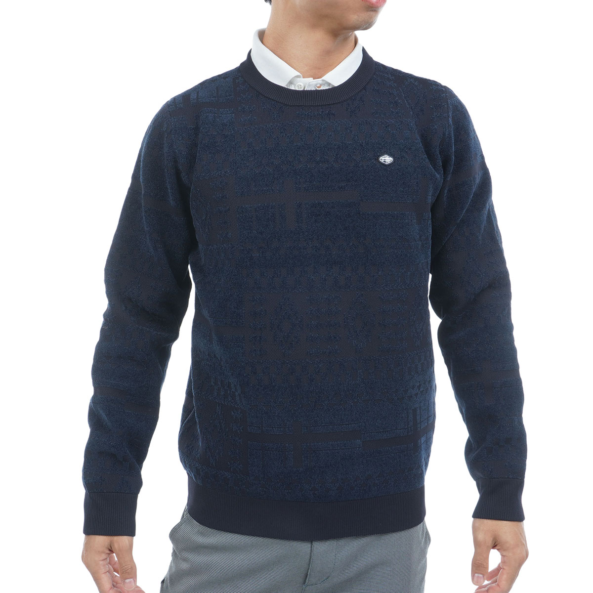 ストレッチ ジャカード クルーネックセーター(中間着(セーター