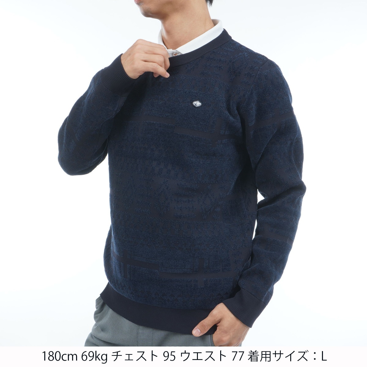 ストレッチ ジャカード クルーネックセーター(中間着(セーター