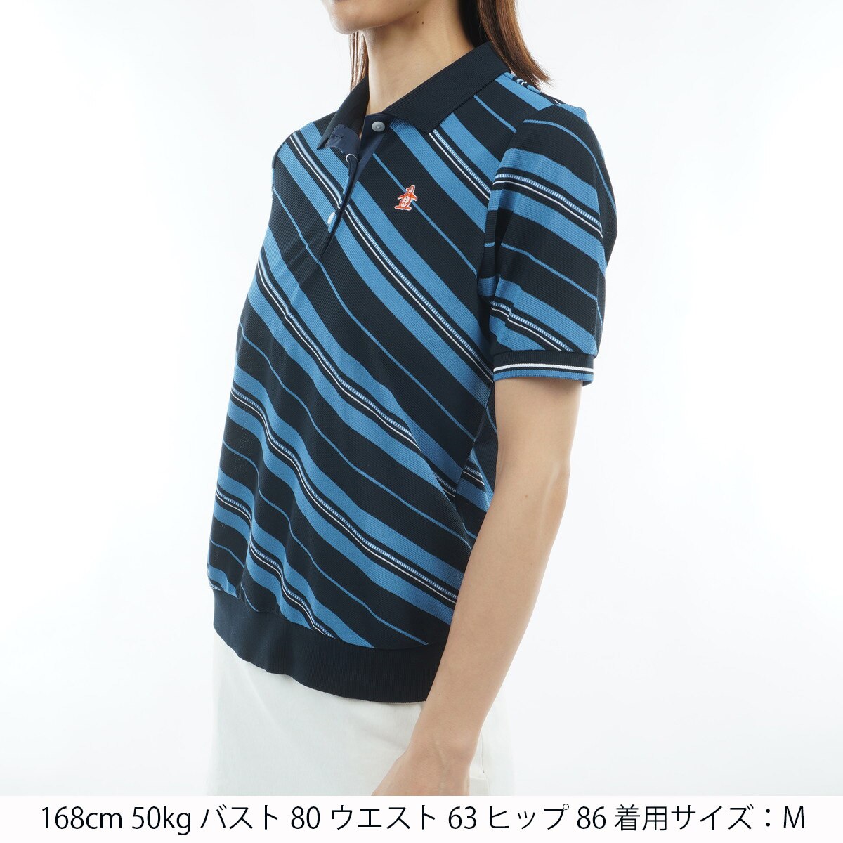 バイアスストライプ 裾リブ半袖ポロシャツ レディス(半袖シャツ