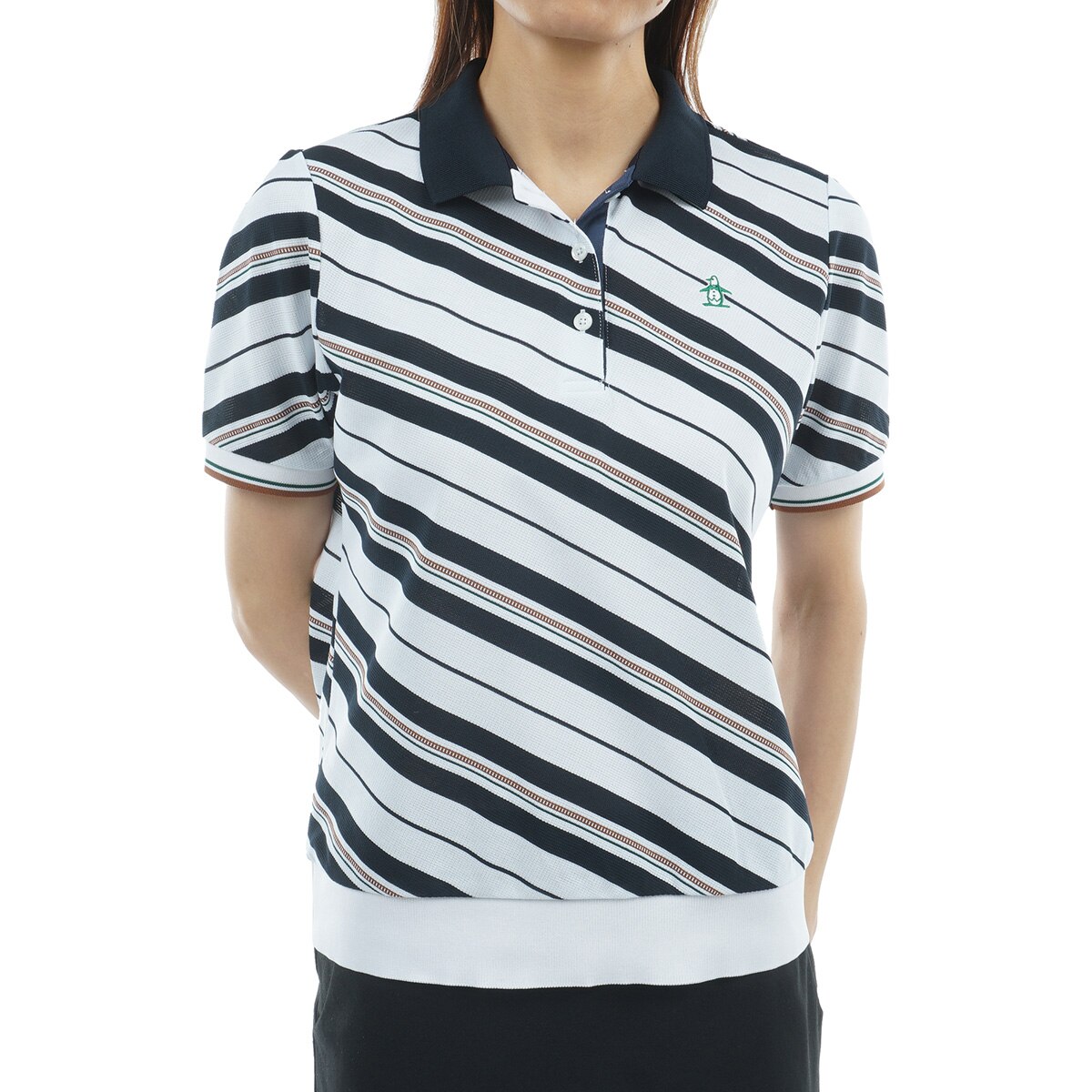 バイアスストライプ 裾リブ半袖ポロシャツ レディス(半袖シャツ