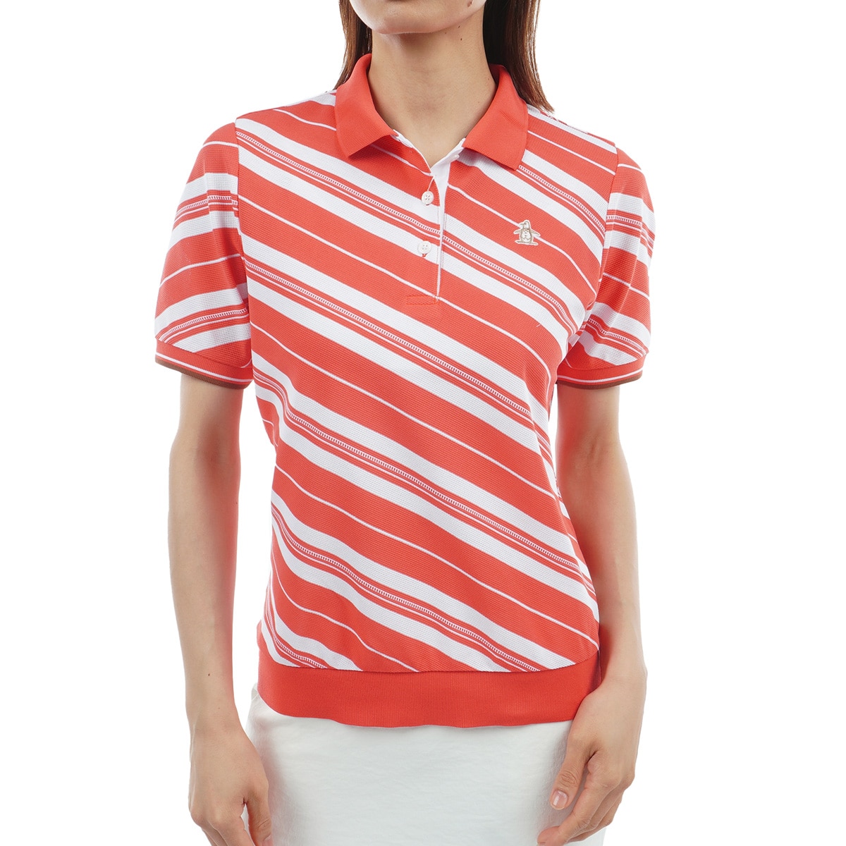 バイアスストライプ 裾リブ半袖ポロシャツ レディス(半袖シャツ