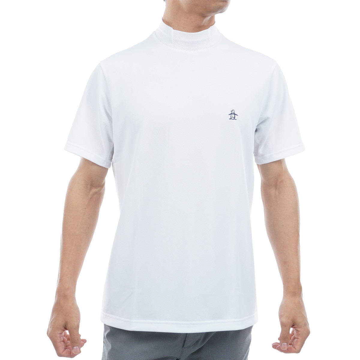 ストレッチ フィラシス鹿の子 ロゴプリント モックネック半袖シャツ