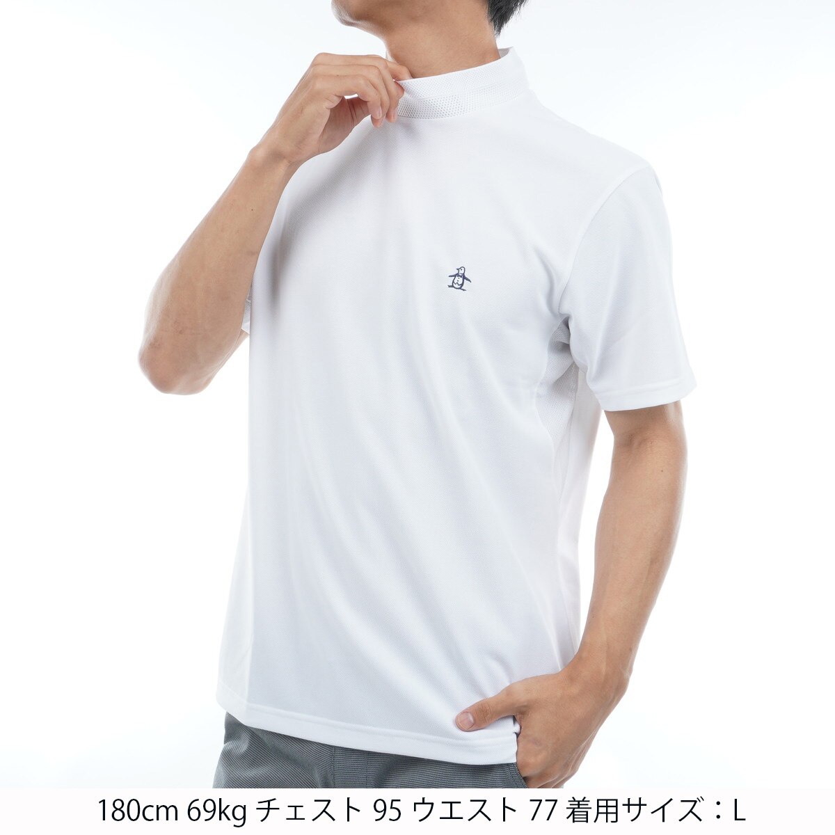 ストレッチ フィラシス鹿の子 ロゴプリント モックネック半袖シャツ