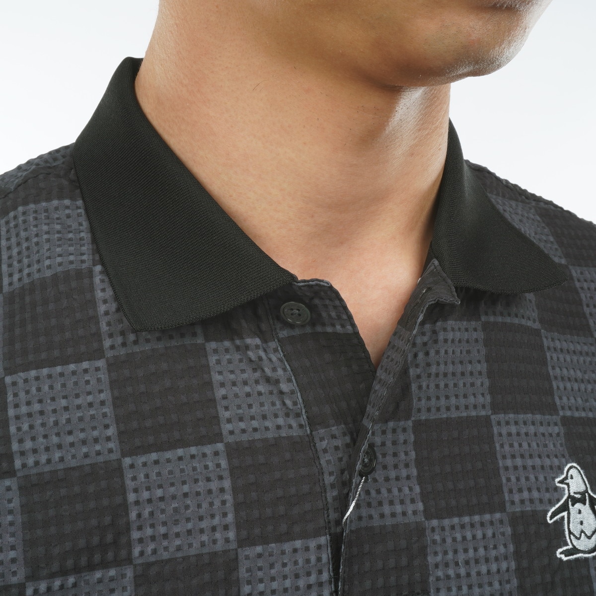 ストレッチ チェッカーフラッグ総柄プリント半袖ポロシャツ(半袖