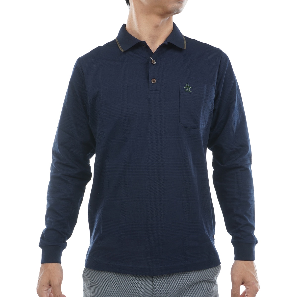 ストレッチ サッカーグレンチェック 長袖ポロシャツ(長袖シャツ