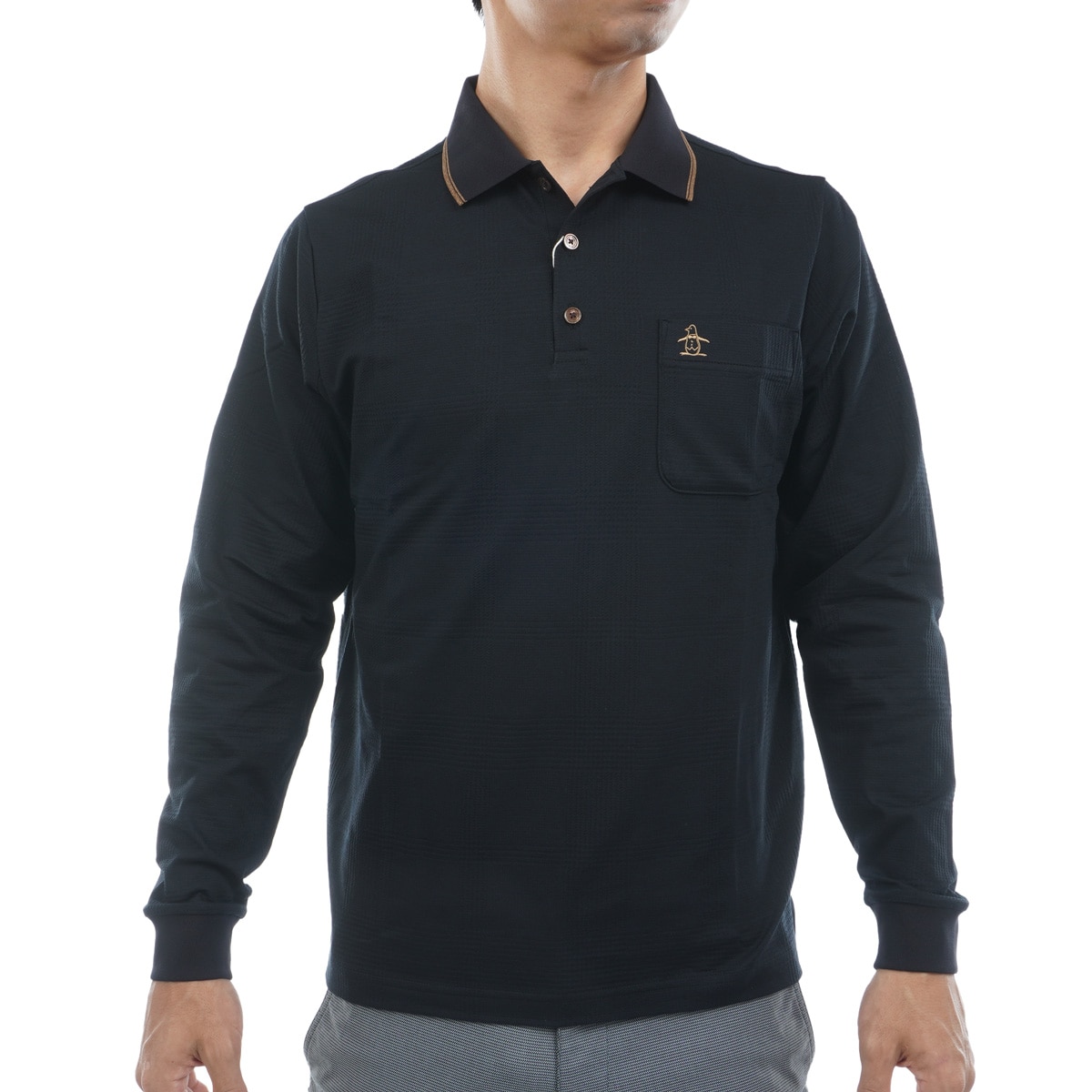 ストレッチ サッカーグレンチェック 長袖ポロシャツ(長袖シャツ