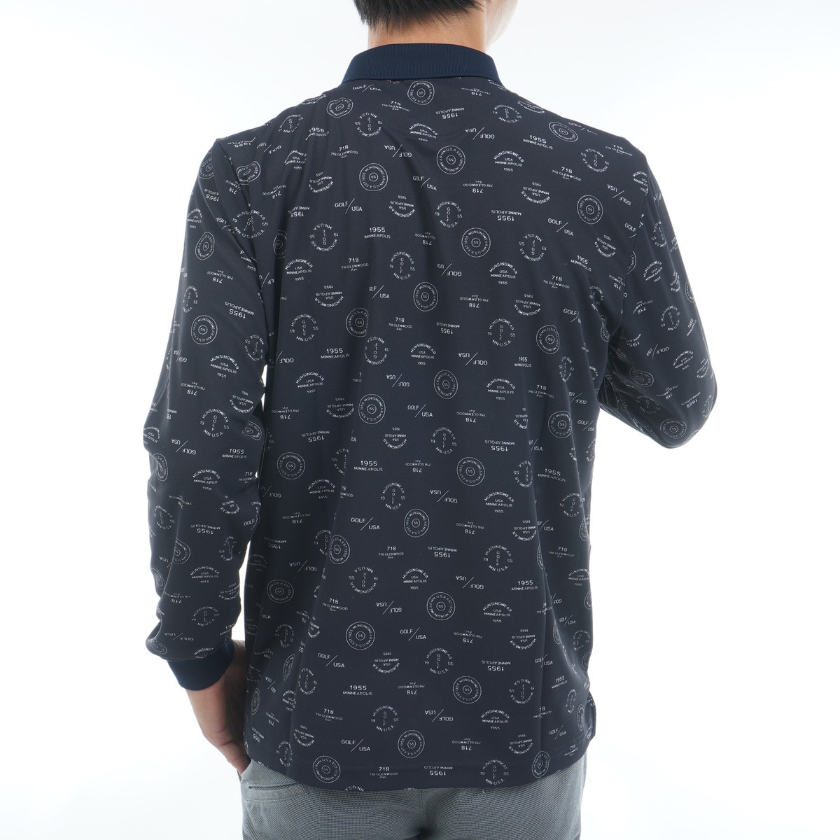 ストレッチ ロゴ総柄プリント長袖ポロシャツ(長袖シャツ・ポロシャツ