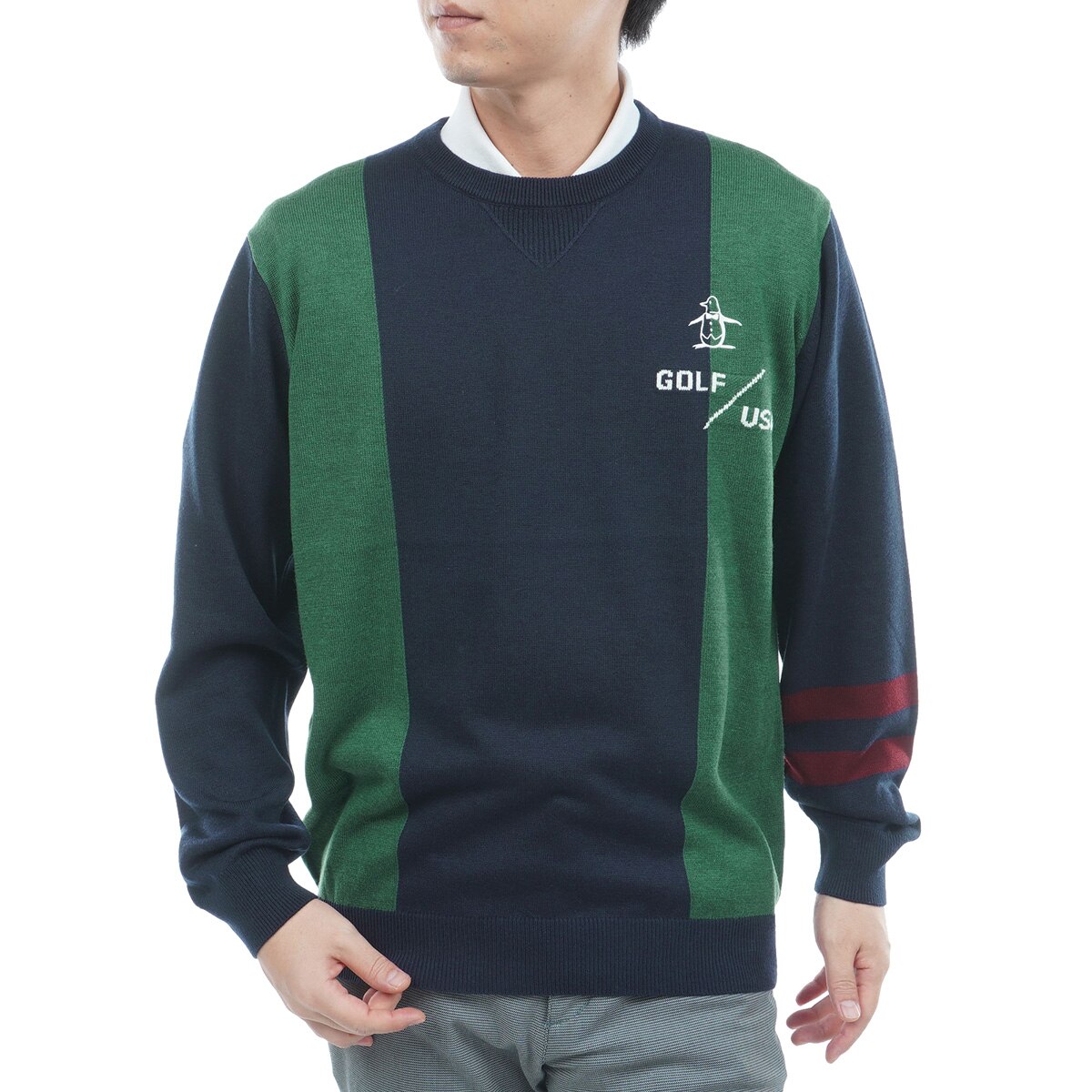 ロゴインターシャクルーネックセーター(中間着(セーター、トレーナー