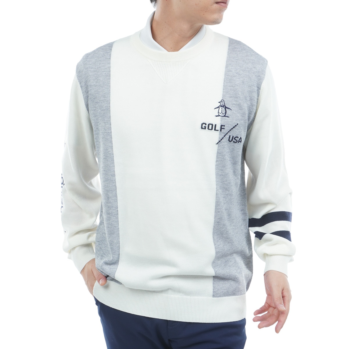 ロゴインターシャクルーネックセーター(中間着(セーター、トレーナー