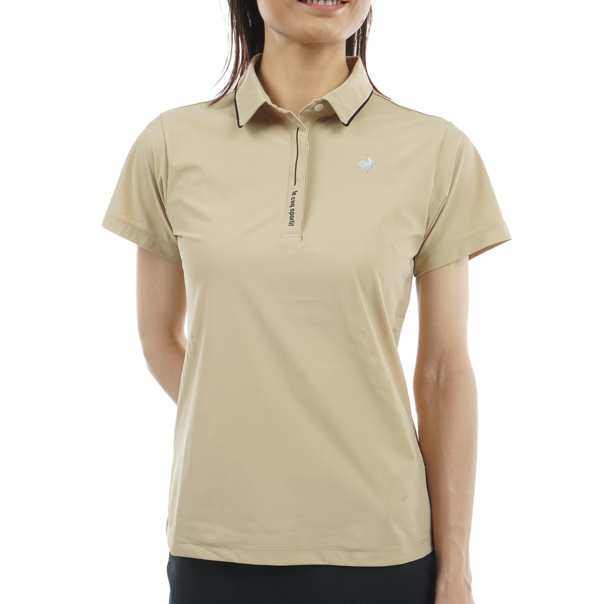 【デサント】立体ロゴ×バイカラーデザイン 半袖ゴルフポロシャツ L ジャックバニー JB バイカラーロゴデザイン半袖ポロシャツ レディース