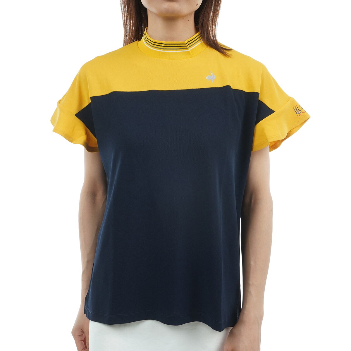ストレッチ ワイドシルエット モックネック半袖シャツ レディス