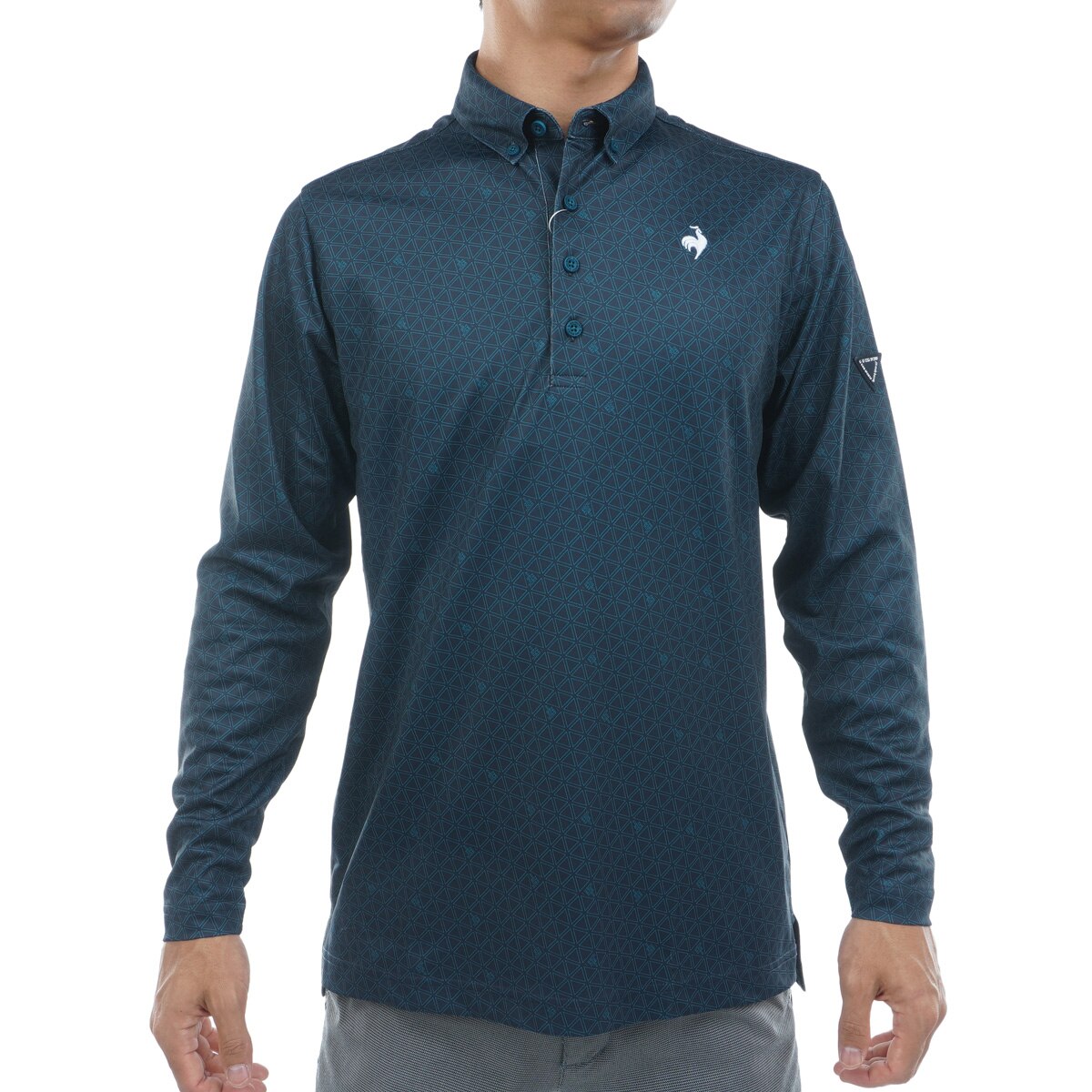 ストレッチ トライアングルプリント長袖ポロシャツ(長袖シャツ