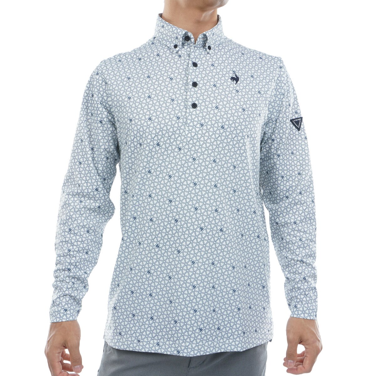 ストレッチ トライアングルプリント長袖ポロシャツ(長袖シャツ