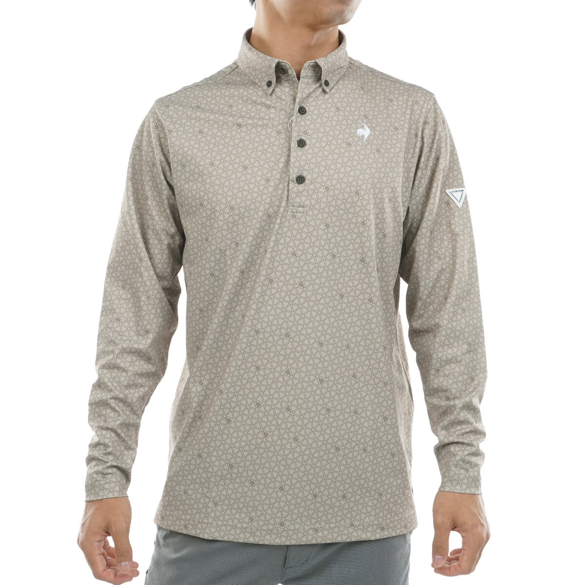 ストレッチ トライアングルプリント長袖ポロシャツ(長袖シャツ