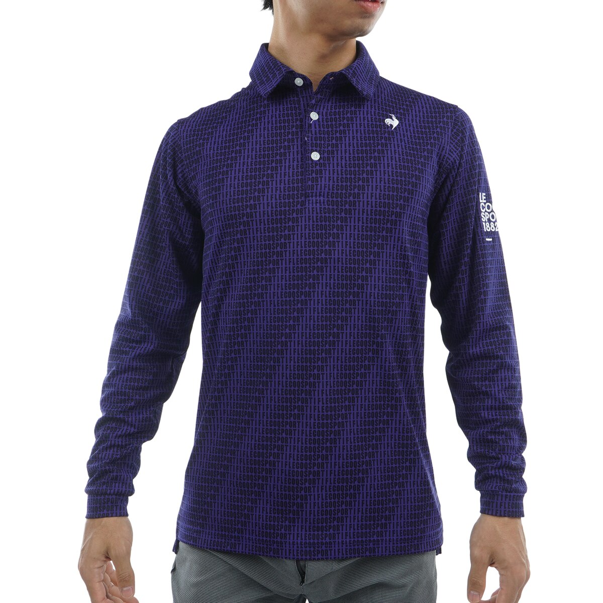 ストレッチ ロゴジャカード長袖ポロシャツ(長袖シャツ・ポロシャツ)|Le