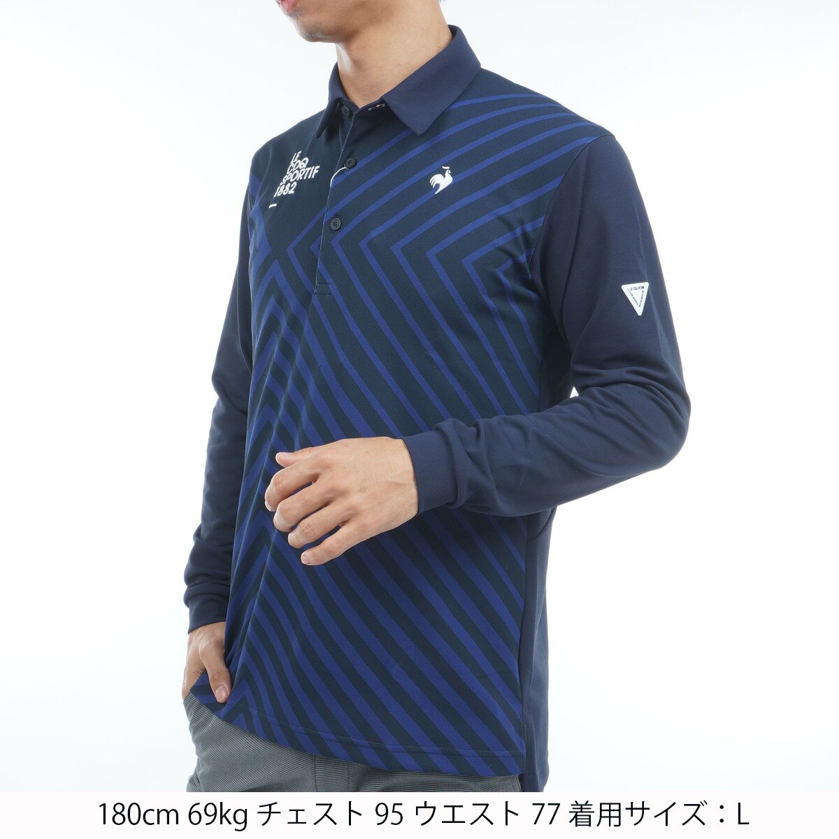 アウトレット】ストレッチ ラインプリント長袖ポロシャツ(長袖シャツ