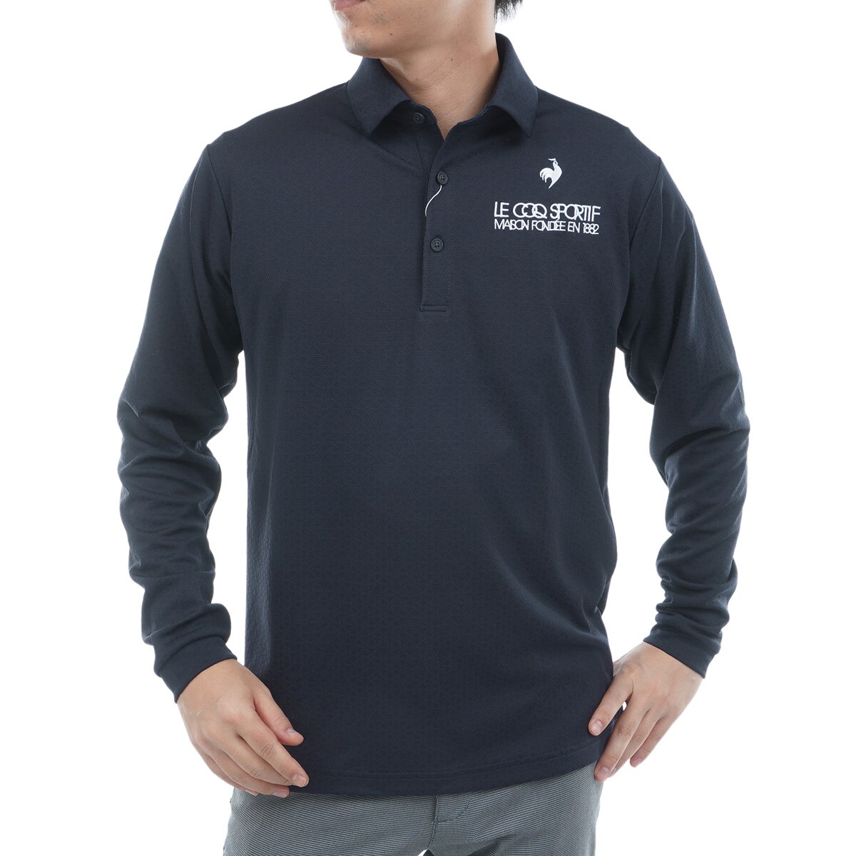 ストレッチ トライアングルジャカード長袖ポロシャツ(長袖シャツ