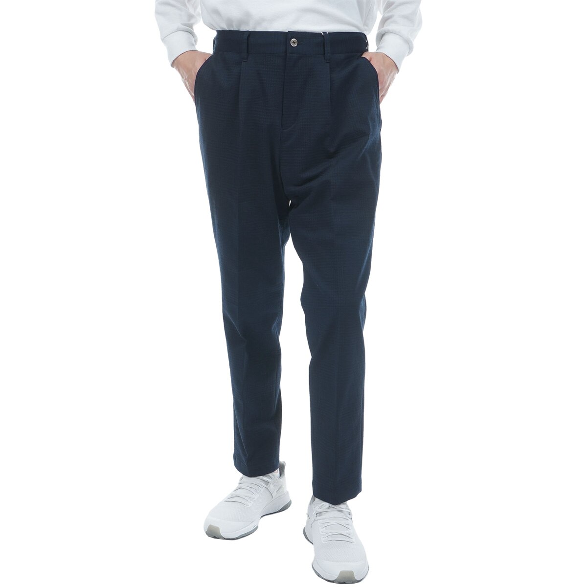 ストレッチ グレンチェック ワンタックニットパンツ(ロングパンツ