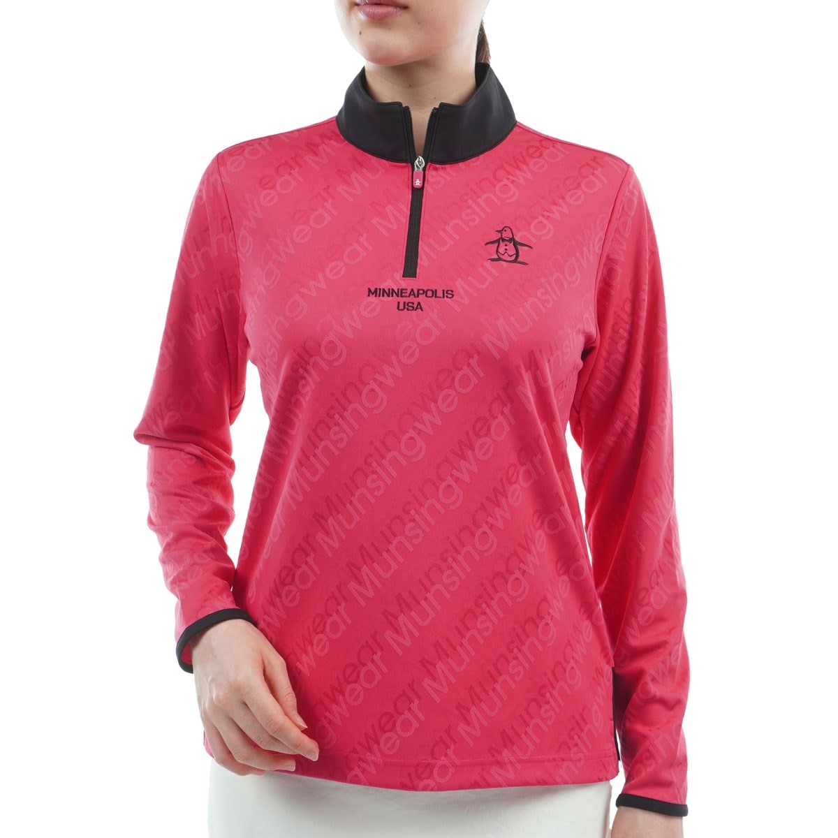 新品■19,800円【マンシングウェア 】レディース 長袖ハーフジップウェア M ストレッチ ロゴジャカードハーフジップ長袖シャツ レディス(長袖