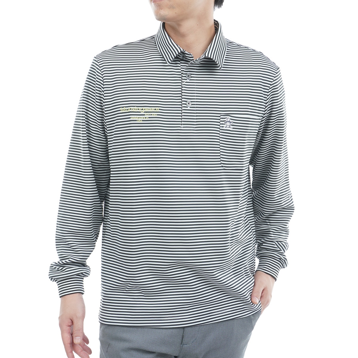 ストレッチ ボーダー台衿付き長袖ポロシャツ(長袖シャツ・ポロシャツ