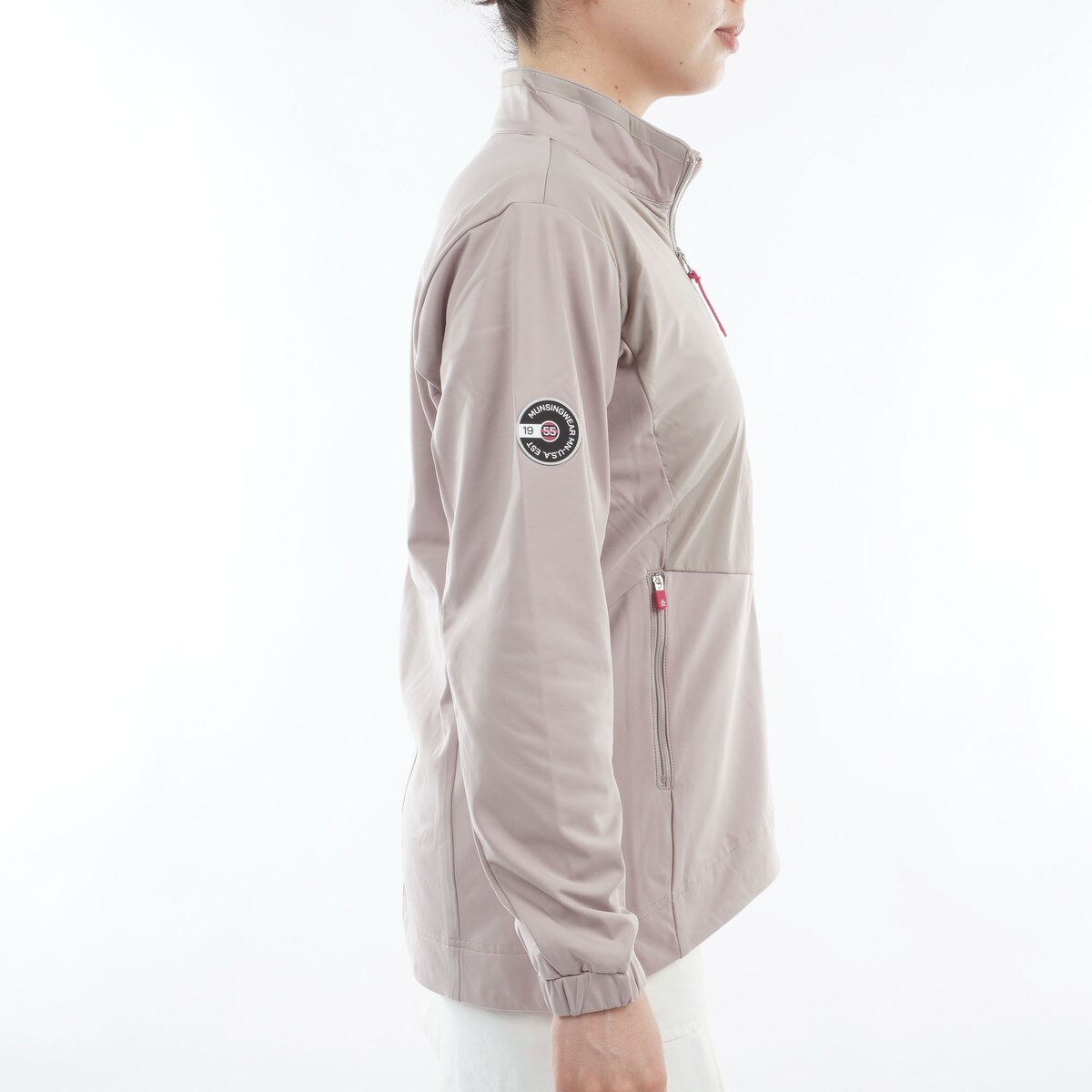ストレッチ 前開きスタンドジップハイブリッドブルゾン レディス