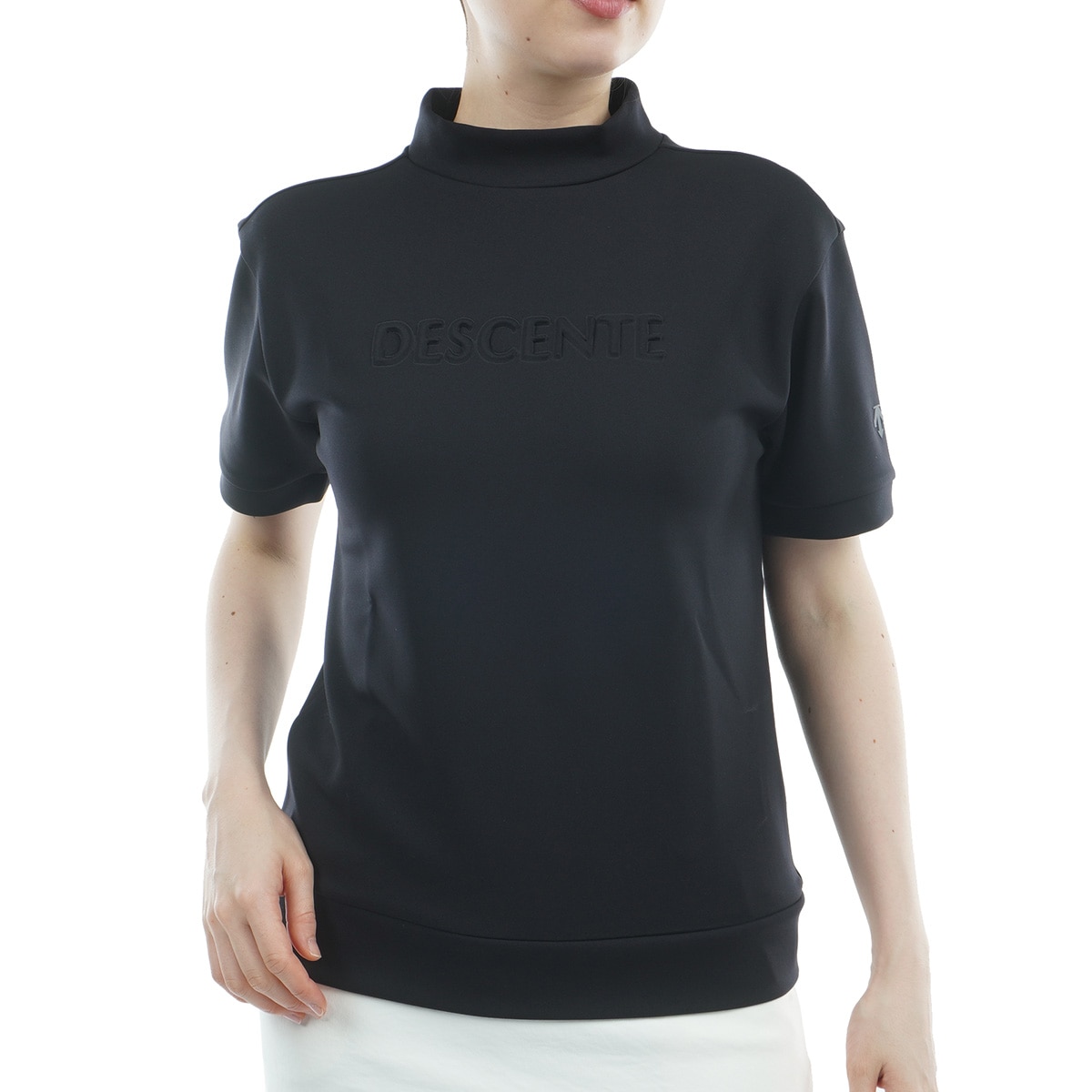 ストレッチ ダンボールニット エンボスロゴモックネック半袖プル