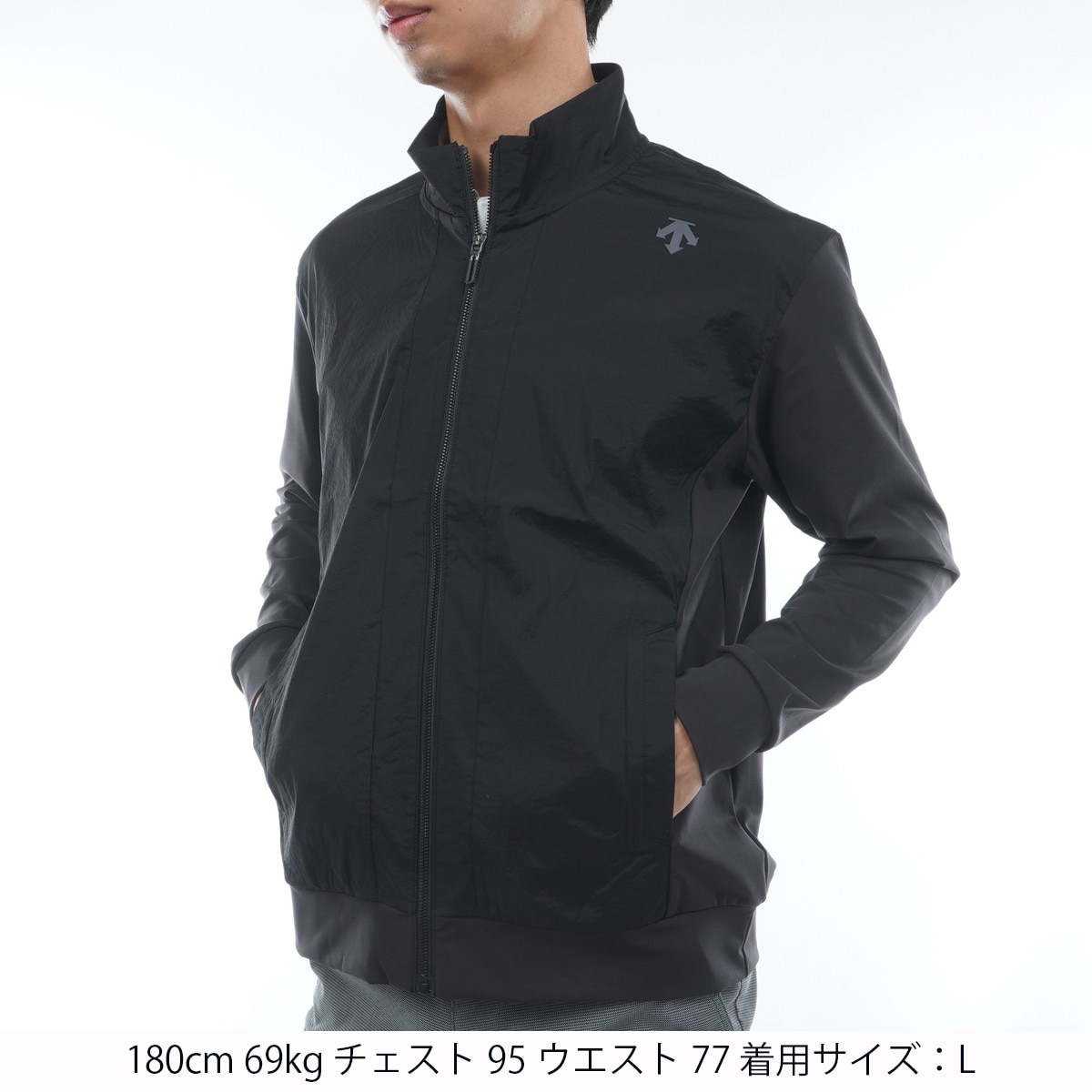 デサントゴルフ　ブラック ストレッチジャケット フルジップ　Lサイズ ナイロンストレッチ フルジップジャージージャケット(アウター