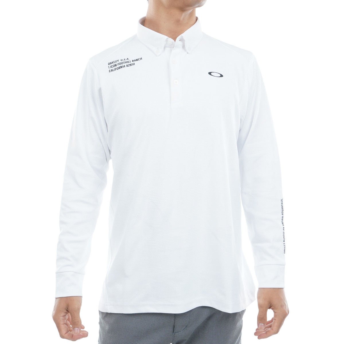 OAKLEY オークリー 長袖 ポロシャツ 総柄 ホワイト L ゴルフ メンズ OAKLEY オークリー 長袖 ポロシャツ 総柄 ホワイト L ゴルフ