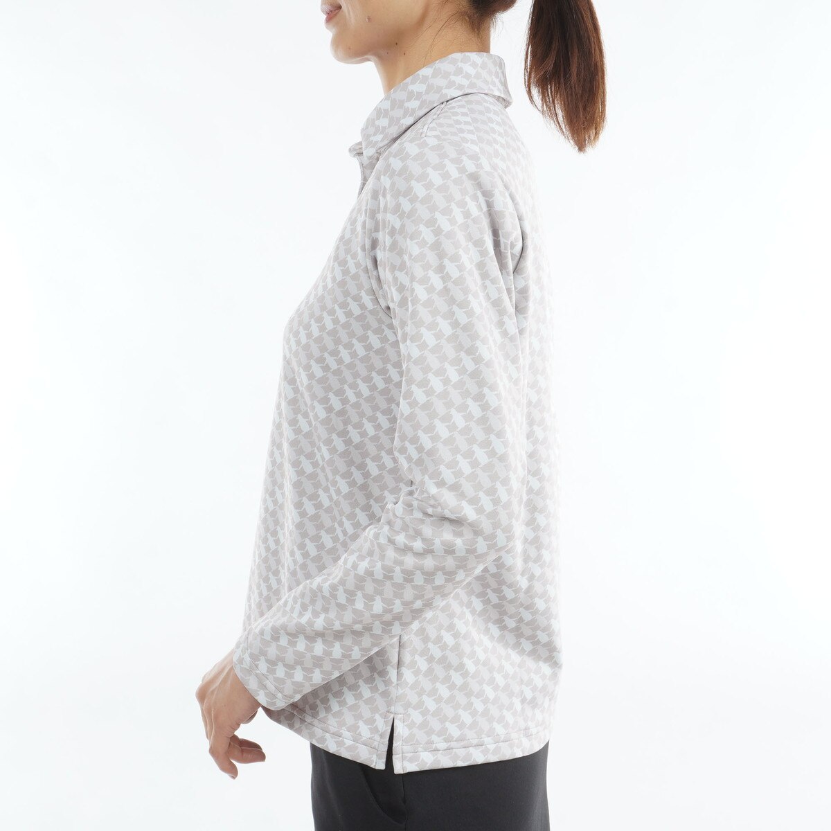 ストレッチ HEAT NAVI プリントテーラーカラー長袖ポロシャツ レディス