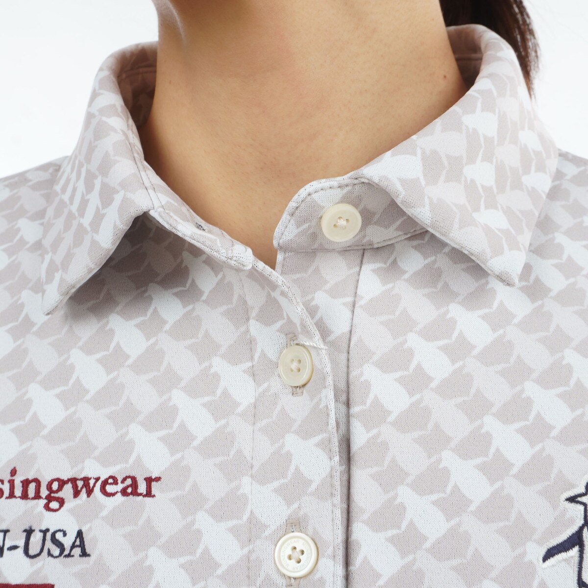 ストレッチ HEAT NAVI プリントテーラーカラー長袖ポロシャツ レディス