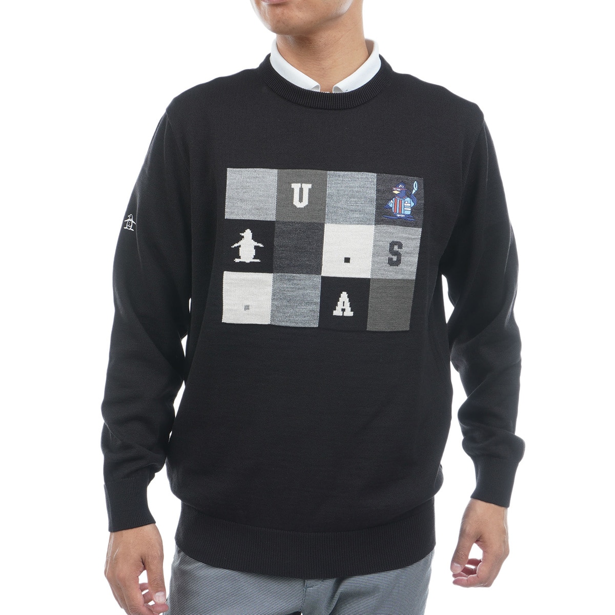 未使用タグ付き マンシング ウェア ゴルフ 長袖 クルーネックセーター M Munsingwear インターシャロゴクルーネックセーター -デサント