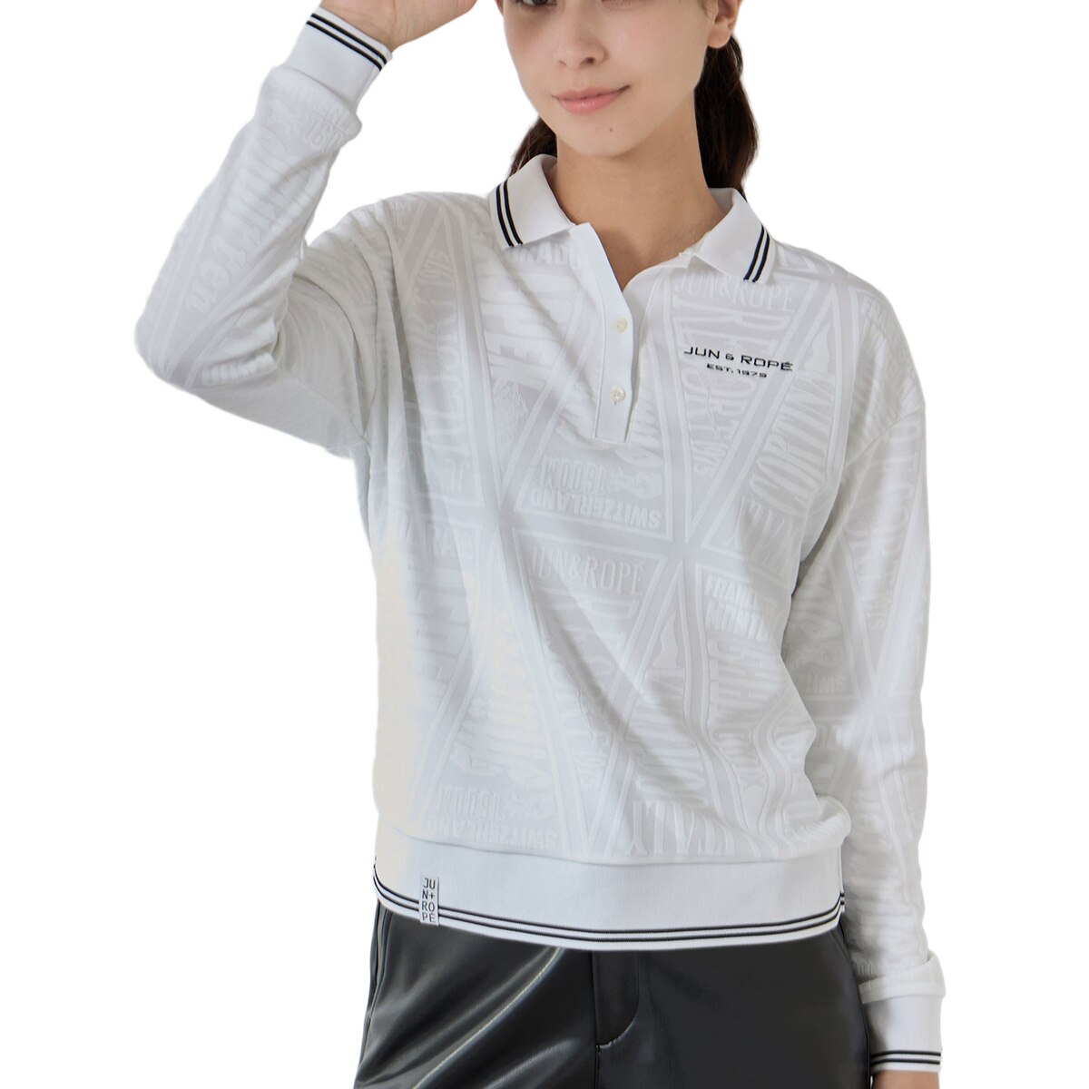 ペナント柄 ジャカード長袖ポロシャツ レディス(長袖シャツ