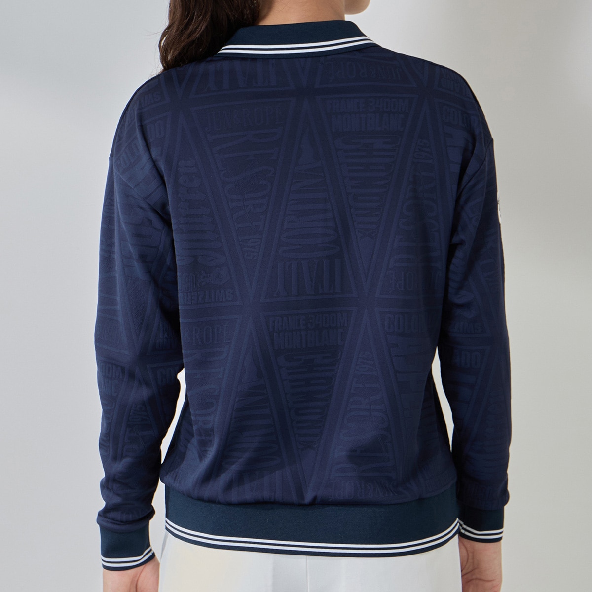 ペナント柄 ジャカード長袖ポロシャツ レディス(長袖シャツ