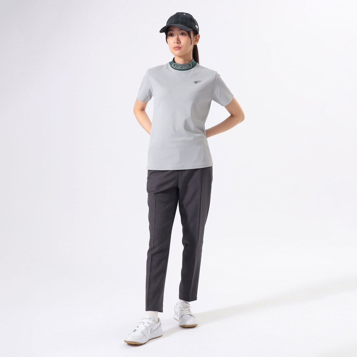 ORANGE LABEL リブ編み襟 モックネックシャツ レディス(半袖シャツ