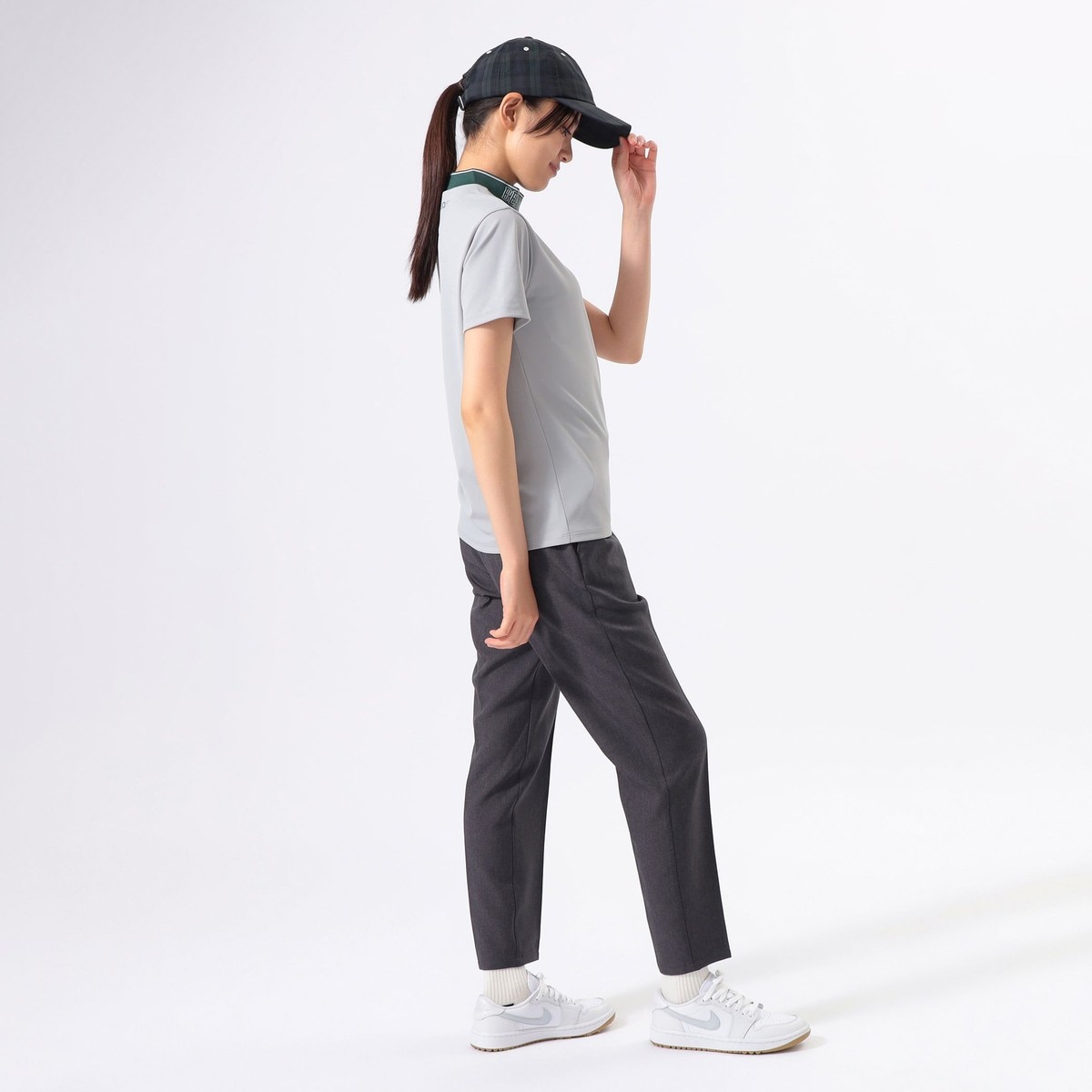 ORANGE LABEL リブ編み襟 モックネックシャツ レディス(半袖シャツ