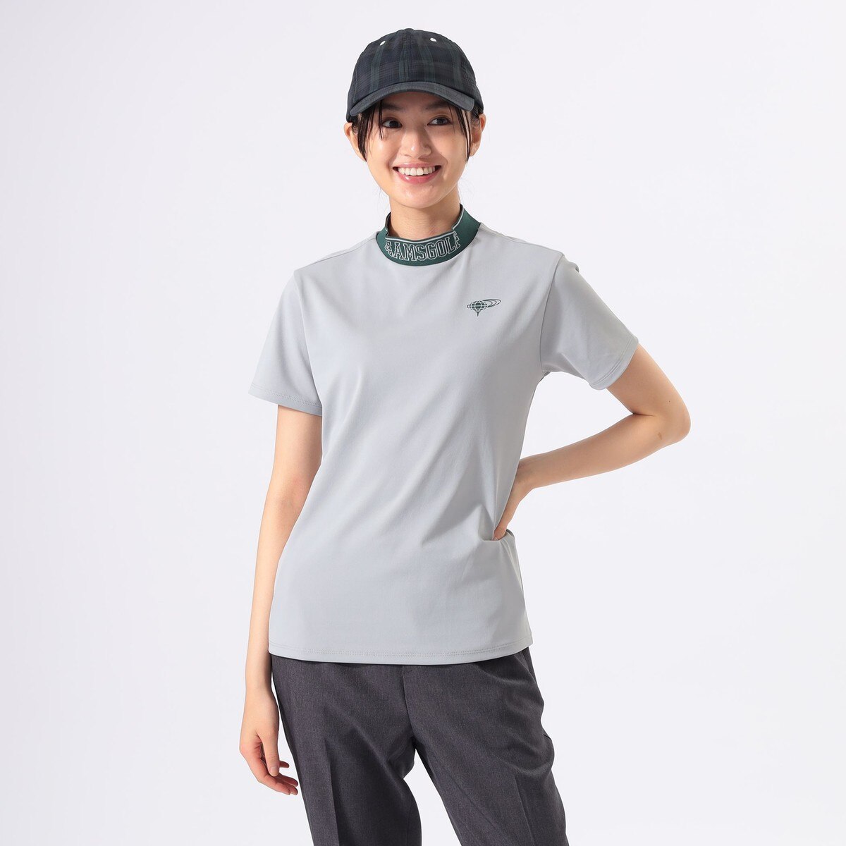 ORANGE LABEL リブ編み襟 モックネックシャツ レディス(半袖シャツ
