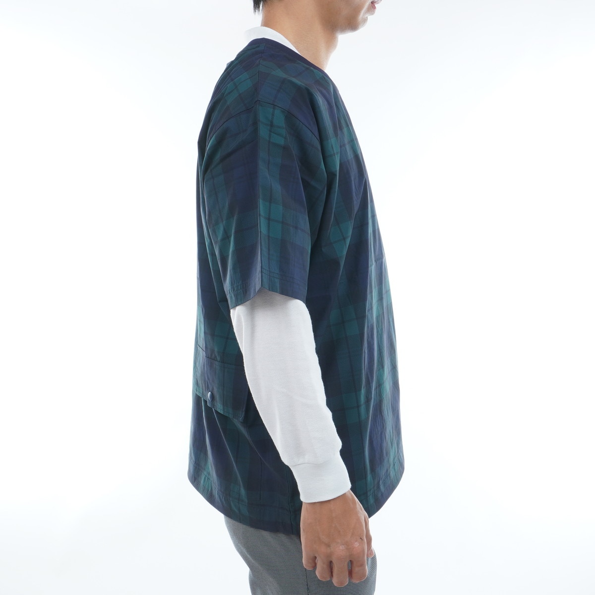 ストレッチ ユーティリティ半袖チェックジャケット(アウター(ブルゾン