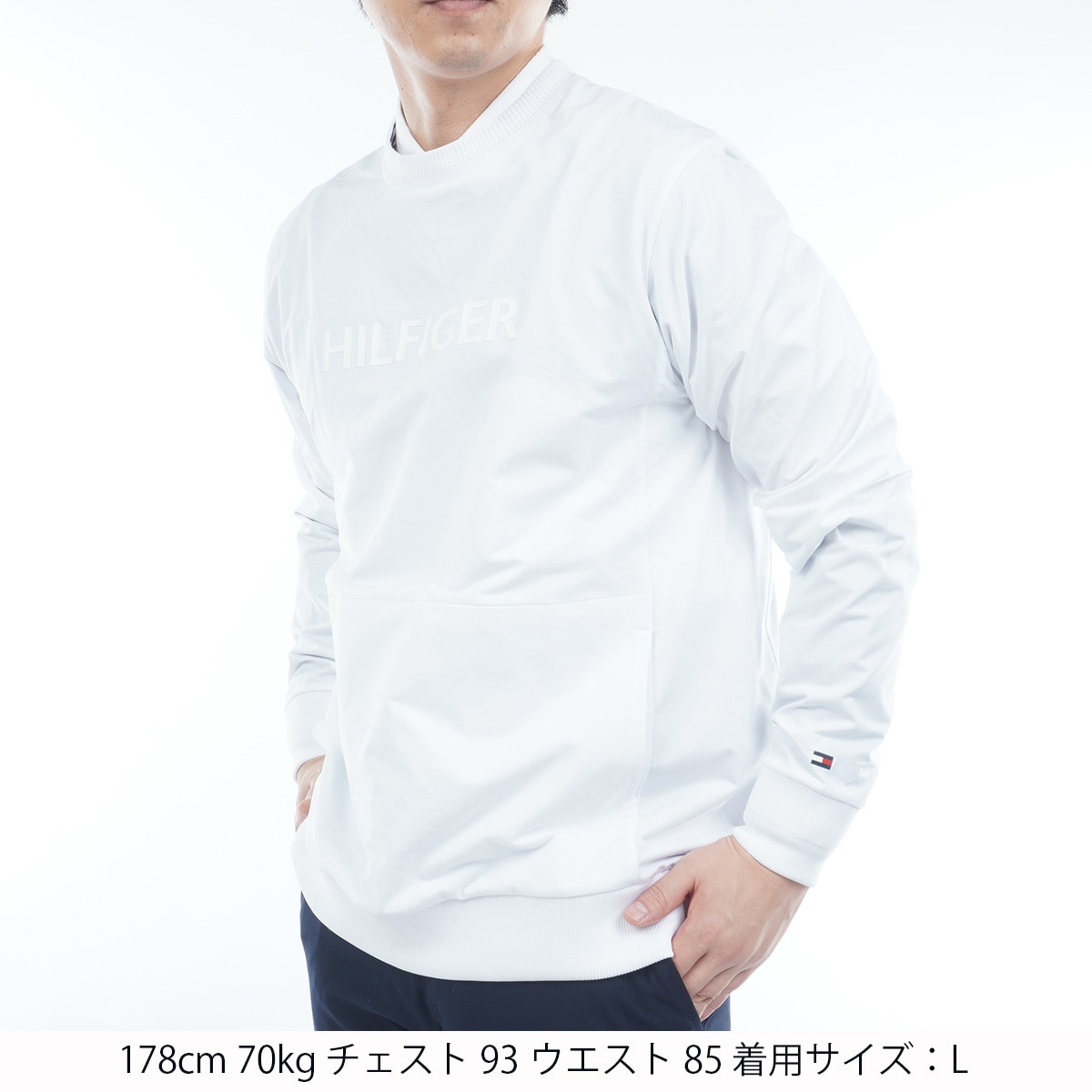 防風クルーネックスウェット【L寸】ホワイト　トミーヒルフィガー　thma554 TOMMY HILFIGER GOLF（トミー ヒルフィガー ゴルフ） P3倍 トミー
