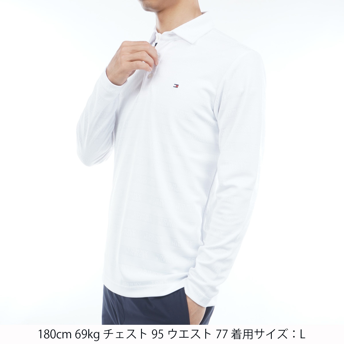 ストレッチ ロゴジャカード 台衿付き長袖ポロシャツ(長袖シャツ