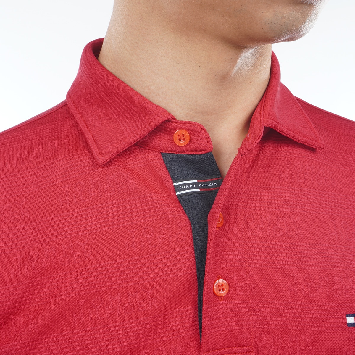 ストレッチ ロゴジャカード 台衿付き長袖ポロシャツ(長袖シャツ