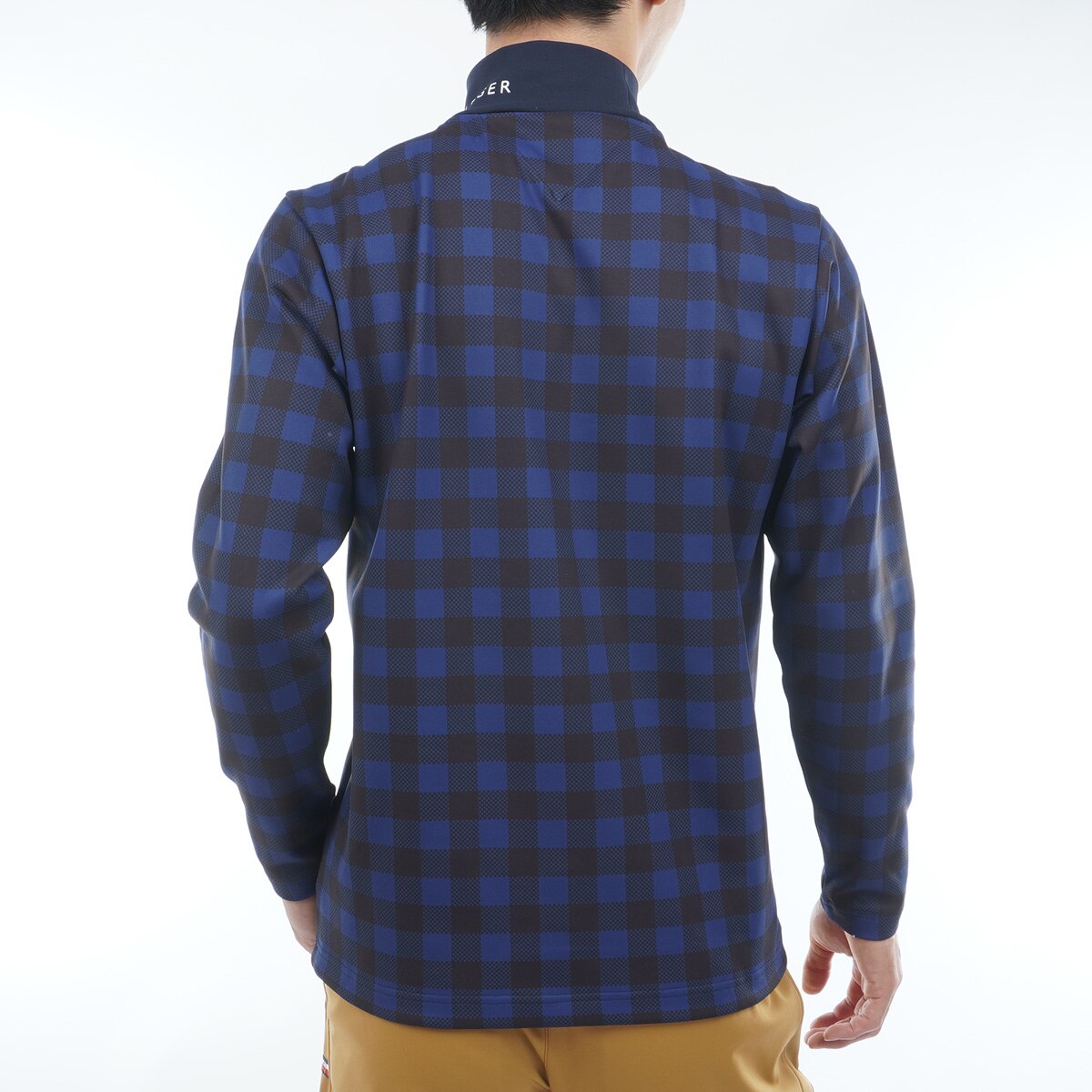 ストレッチ 裏起毛 チェック柄 ハイネック長袖シャツ(長袖シャツ