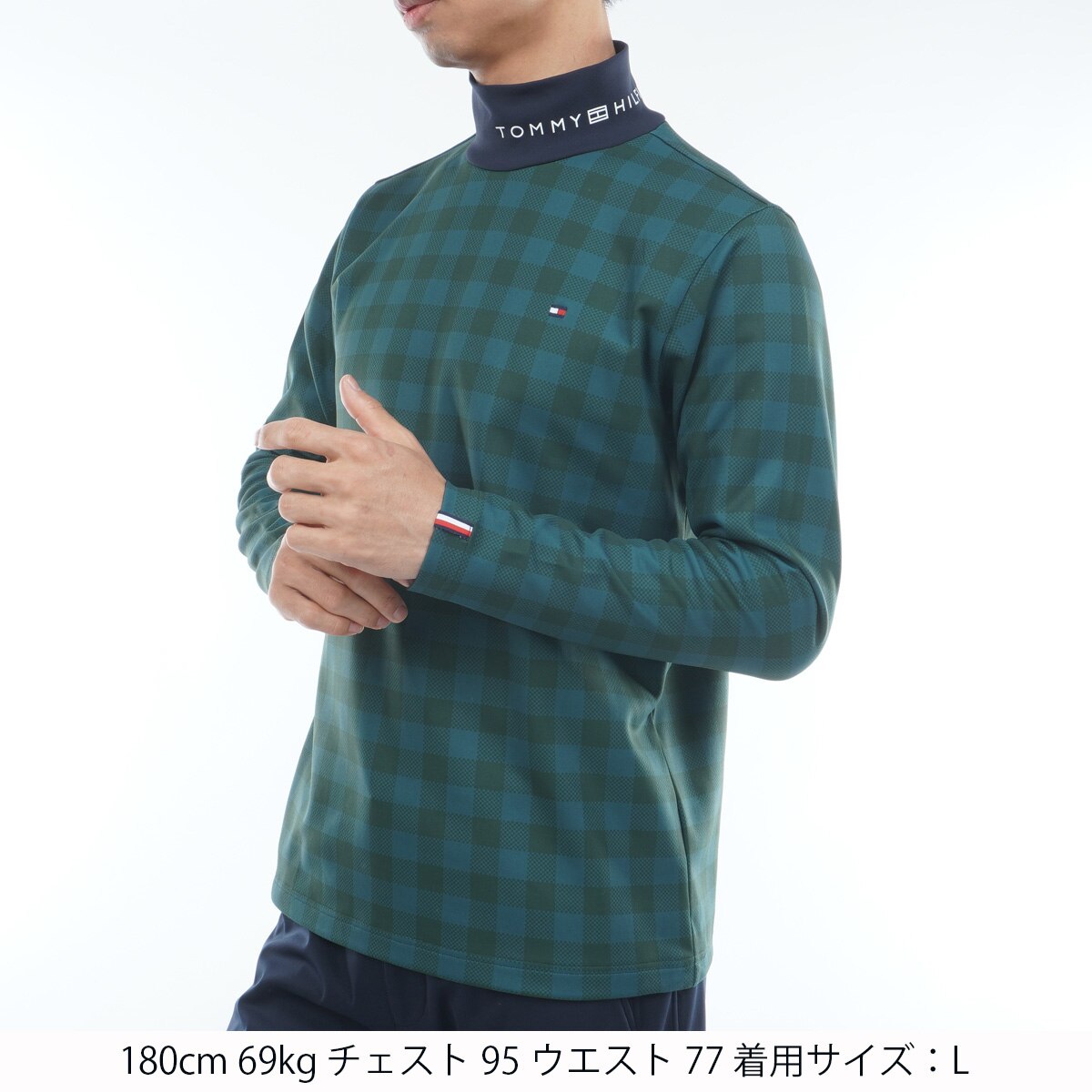 ストレッチ 裏起毛 チェック柄 ハイネック長袖シャツ(長袖シャツ